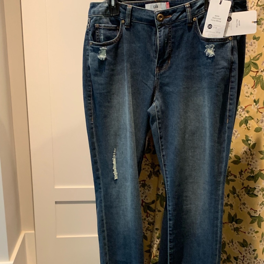 CAbi Destructed Curvy Skinny Jeans Size 10